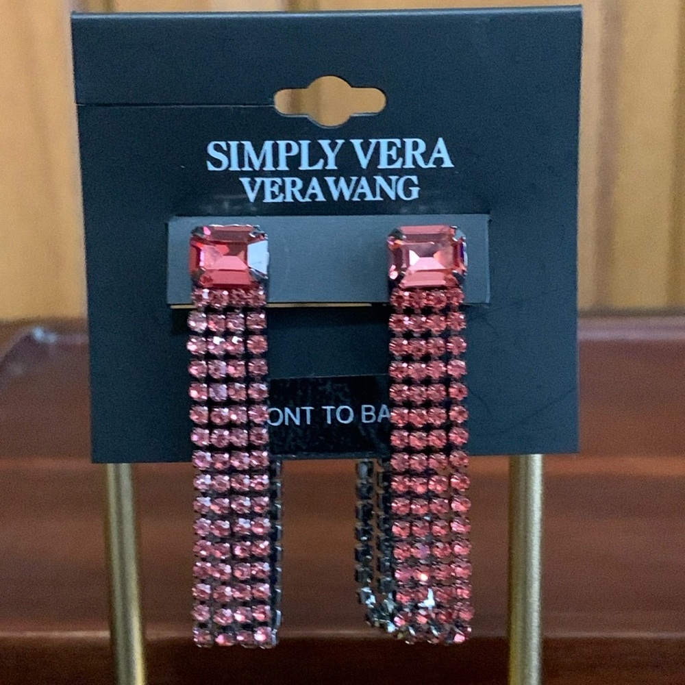NWT Simply Vera Vera Wang reddish pink rhinestone earrings